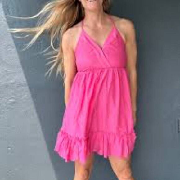 NEW IN PINK CRISS CROSS BACK NEW DRESS SIZE MED - Picture 1 of 9